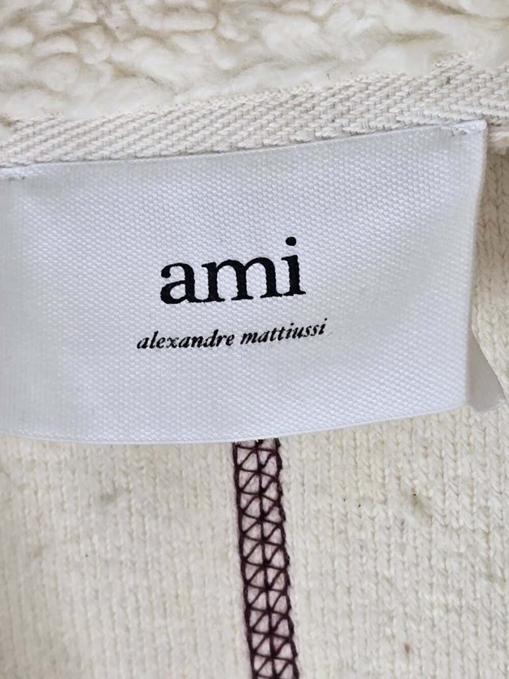 AMI Paris Ami de Cœur Faux Shearling Zipped Jacket Off White/Fuchsia Unisex - Picture 4 of 16